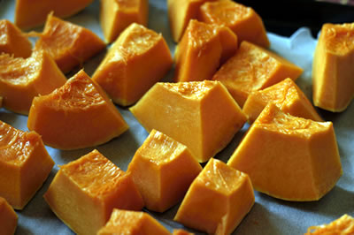 Cut pumpkin to make puree. DiabeticGourmet.com