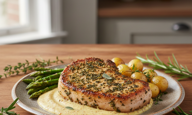 Herbed Pork Chops on Mustard Sauce