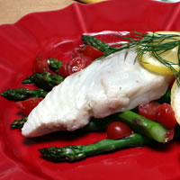 Asparagus, Thyme and Tomato Halibut