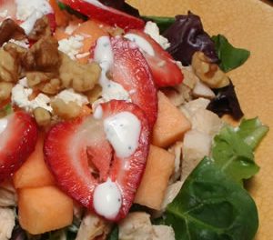 Cantaloupe and Strawberry Salad with Chicken