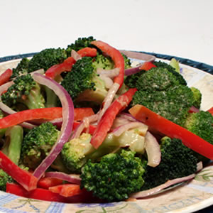 Broccoli Salad with Peanut Dressing recipe photo from the Diabetic Gourmet Magazine diabetic recipes archive.