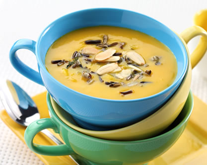 Butternut Squash and Apple Soup with Toasted Almonds and Wild Rice Recipe Photo - Diabetic Gourmet Magazine Recipes