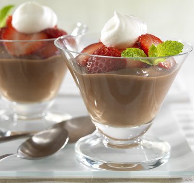 Chocolate Pudding with Fresh Strawberries