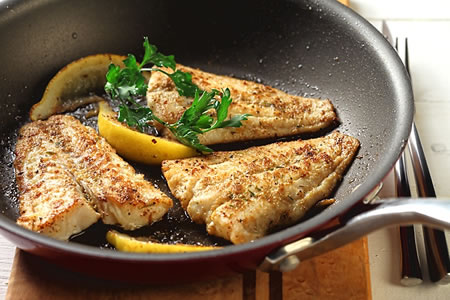 Cumin-Crusted Fish Fillet with Lemon recipe photo from the Diabetic Gourmet Magazine diabetic recipes archive.