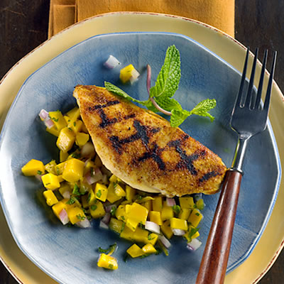 Grill Pan Chicken With Fiery Mango-Ginger Salsa Recipe Photo - Diabetic Gourmet Magazine Recipes