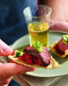 Grilled Salsa Steak Appetizer recipe photo from the Diabetic Gourmet Magazine diabetic recipes archive.