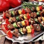 Grilled Turkey, Portabella Mushrooms and Vegetable Kebabs