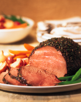 Herb-Crusted Sirloin Tip Roast with Creamy Horseradish-Chive Sauce Recipe Photo - Diabetic Gourmet Magazine Recipes