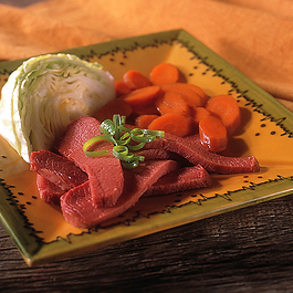 Luck of the Irish Corned Beef Brisket recipe photo from the Diabetic Gourmet Magazine diabetic recipes archive.