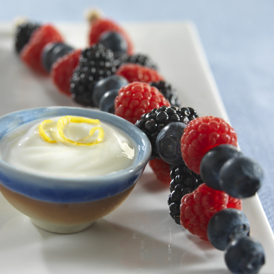 Mixed Berry Kebabs with Lemon-Ginger Yogurt Dip Recipe Photo - Diabetic Gourmet Magazine Recipes