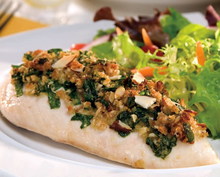Parmesan Chicken Topped with Spinach and Almonds