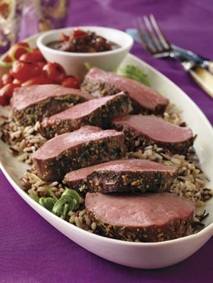 Parmesan-Crusted Tenderloin with Mushroom Sauce Recipe Photo - Diabetic Gourmet Magazine Recipes