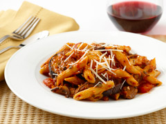 Penne with Roasted Eggplant and Savory Mushroom Ragout
