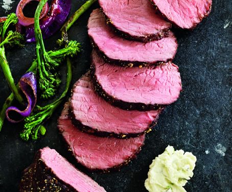 Peppered Top Sirloin Roast with Sauteed Broccolini