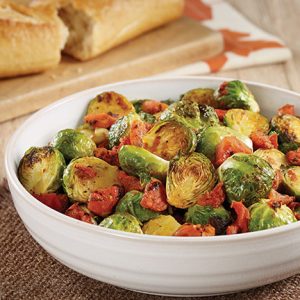 Roasted Brussels Sprouts with Tomatoes recipe photo from the Diabetic Gourmet Magazine diabetic recipes archive.
