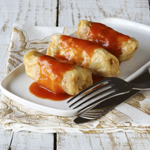 Shirataki Rice Stuffed Cabbage Rolls recipe photo from the Diabetic Gourmet Magazine diabetic recipes archive.