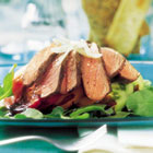 Sirloin Steak and Tomato Salad recipe photo from the Diabetic Gourmet Magazine diabetic recipes archive.