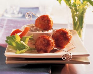 Spicy Buffalo-Style Meatballs recipe photo from the Diabetic Gourmet Magazine diabetic recipes archive.