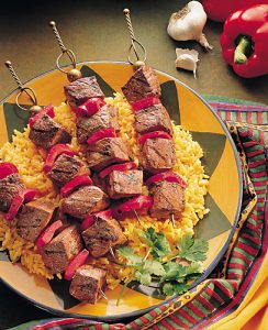 Spicy Portuguese Beef Steak Kabobs recipe photo from the Diabetic Gourmet Magazine diabetic recipes archive.