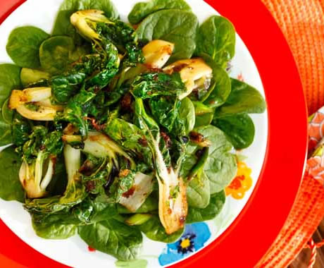 Spinach Salad with Seared Bok Choy, Ginger and Cilantro Recipe Photo - Diabetic Gourmet Magazine Recipes