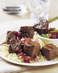 Steak Kabobs With Caramelized Onion Relish recipe photo from the Diabetic Gourmet Magazine diabetic recipes archive.