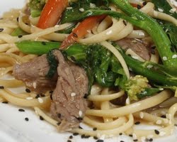 Stir-fry with Linguine, Beef and Vegetables Recipe Photo - Diabetic Gourmet Magazine Recipes