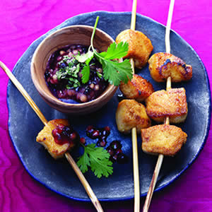 Tandoori Chicken Skewers with Blueberry-Fig Sauce