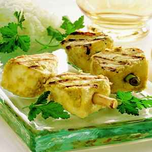 Thai-Style Halibut on Lemon Grass Skewers recipe photo from the Diabetic Gourmet Magazine diabetic recipes archive.