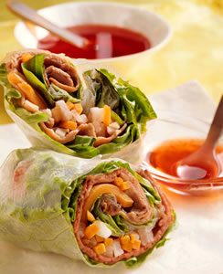 Vietnamese Beef & Vegetable Spring Rolls recipe photo from the Diabetic Gourmet Magazine diabetic recipes archive.