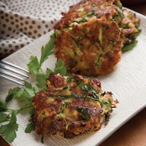 Zucchini Parmesan Fritters recipe photo from the Diabetic Gourmet Magazine diabetic recipes archive.