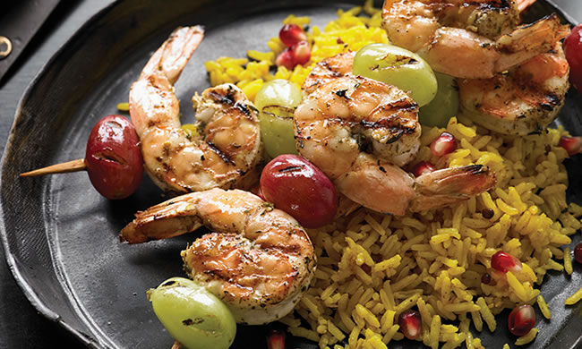 Zahtar Shrimp and Grape Kabobs Recipe Photo - Diabetic Gourmet Magazine Recipes