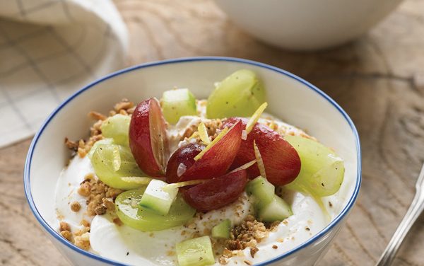 Yogurt with Grape and Cucumber Salad Topped with Dukkah