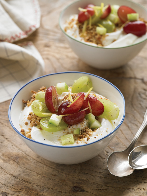 Yogurt with Grape and Cucumber Salad Topped with Dukkah Recipe Photo - Diabetic Gourmet Magazine Recipes