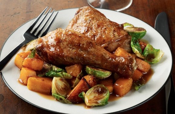 Maple Dijon Chicken with Brussels Sprouts and Butternut Squash