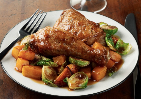 Maple Dijon Chicken with Brussels Sprouts and Butternut Squash Recipe Photo - Diabetic Gourmet Magazine Recipes