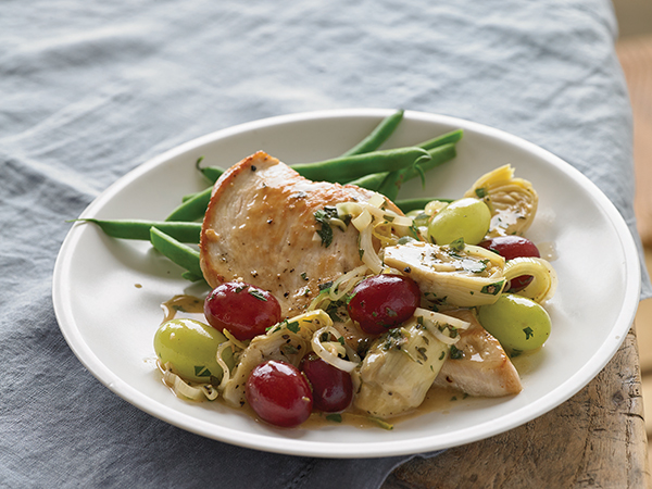 Seared Chicken with Grapes and Artichokes Recipe Photo - Diabetic Gourmet Magazine Recipes